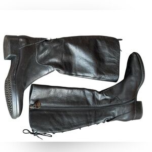 Geox Black Leather Lace up and zipper side boots